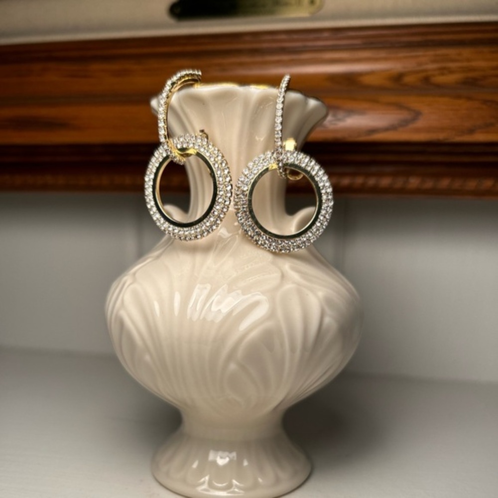 Double Hoop Crystal And Gold Earrings
